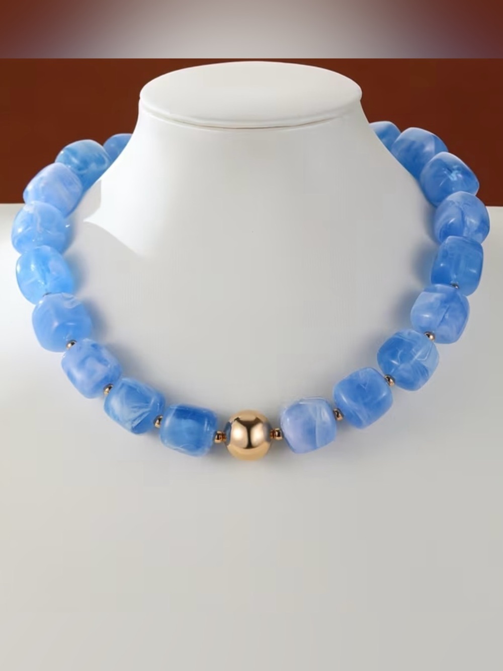 NEW! Trendy Blue Beaded Necklace with Gold Accent. B2-83